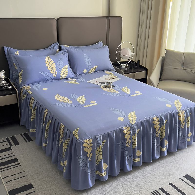 3pcs Twin Tree Pattern Extra Thick Non-Slip Bed Skirt Set with 1 Bed Skirt + 2 Pillowcases (Pillow Inserts Not Included)