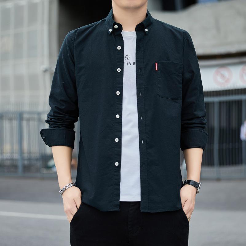 Men's Slim-Fit Long-Sleeve Oxford Shirt - Spring/Autumn Casual & Breathable