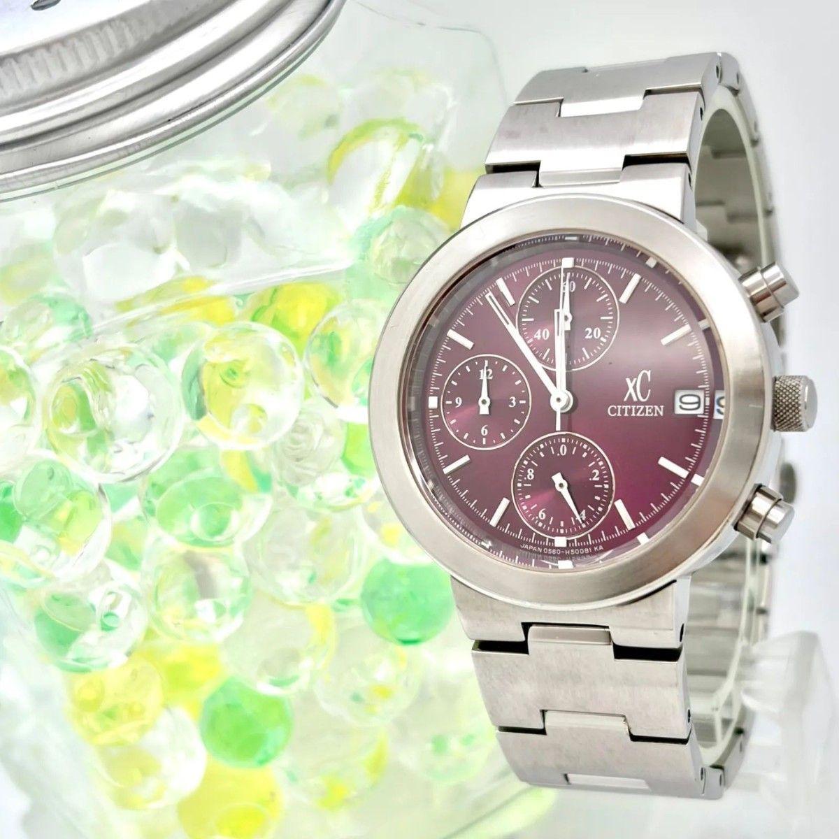 [New battery] CITIZEN Citizen ladies watch purple date chronograph 0560-H25951 000594
