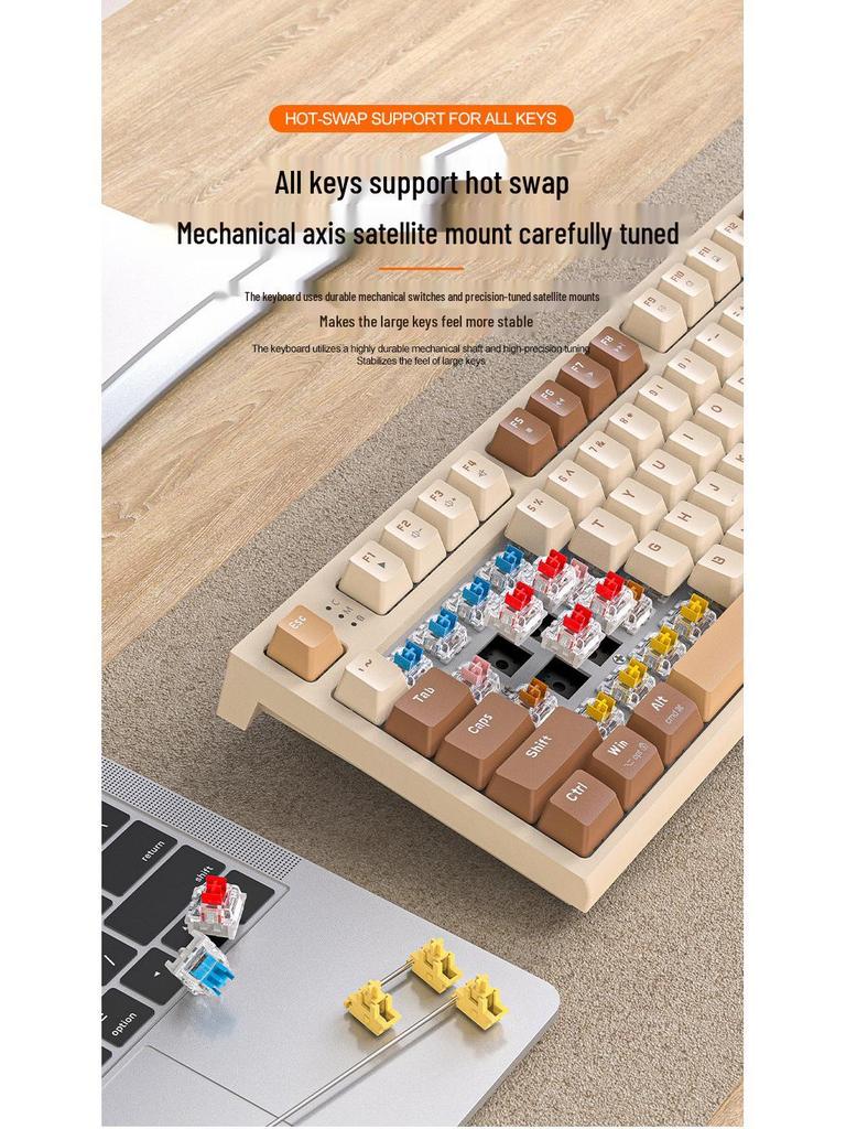 Free Wolf M88 Dual-Mode Wireless Bluetooth Mechanical Keyboard with PBT Keycaps for Gaming & Office Use