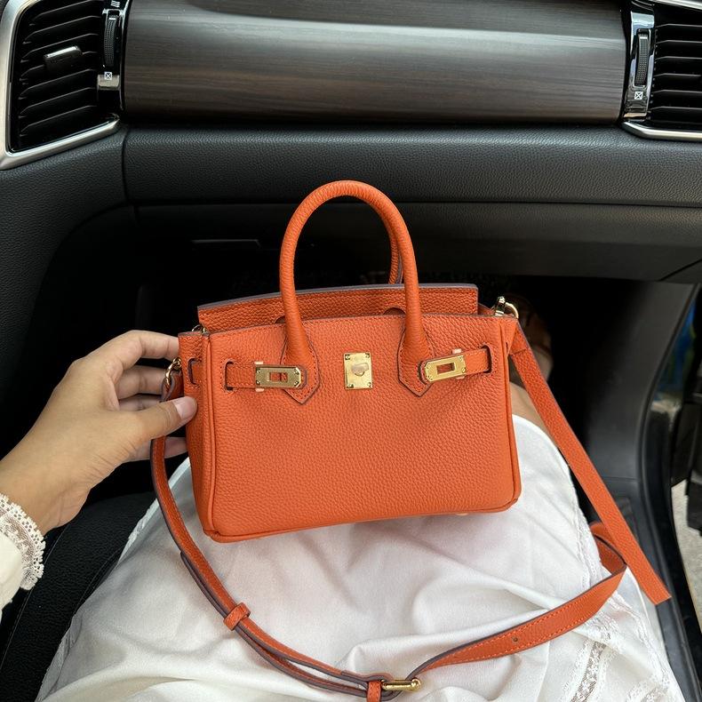 European and American Foreign Trade Models, First-layer Cowhide Lychee Pattern Platinum Bag, Genuine Leather Women's Bag Shoulder Crossbody Mini Bag