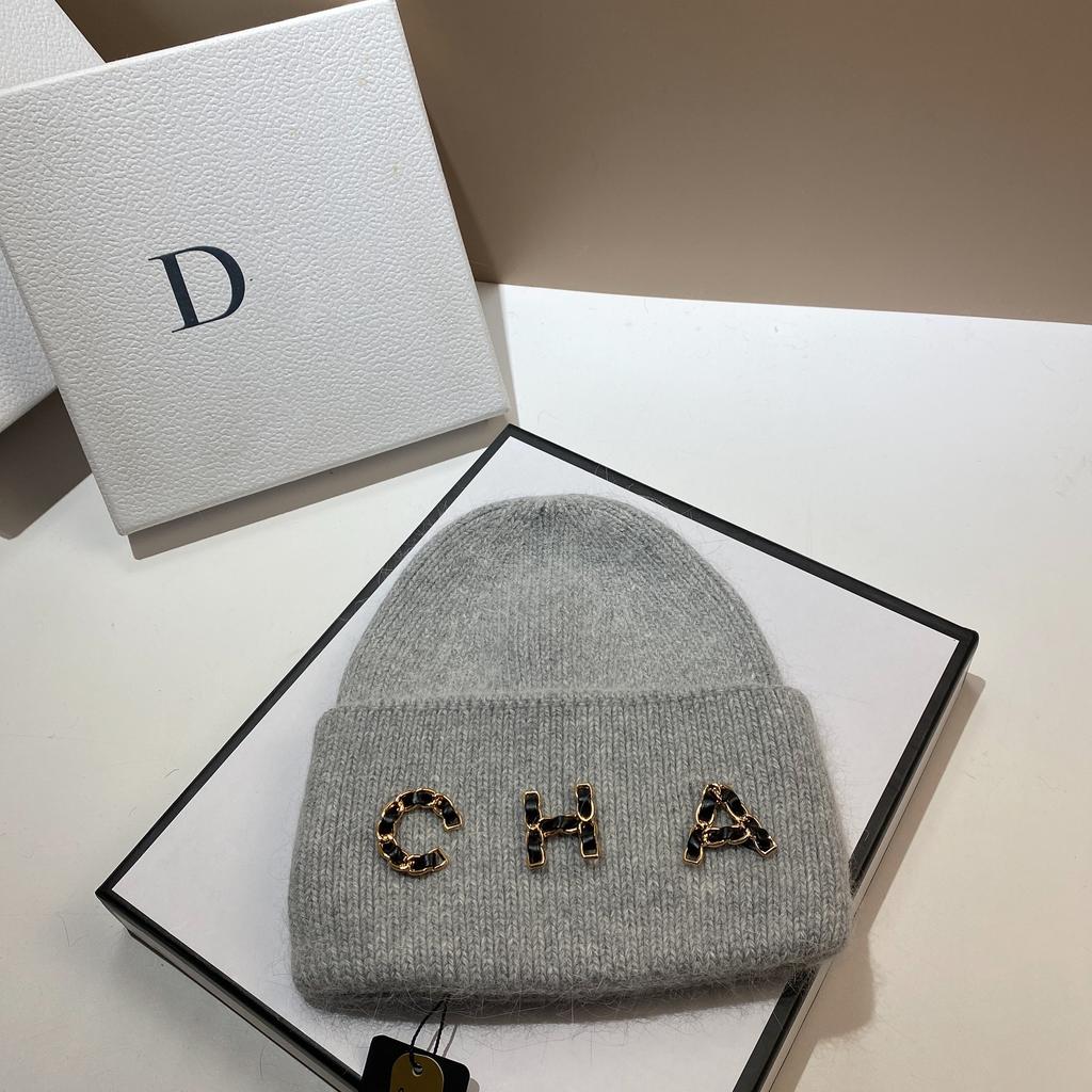 Chain Letter Cha Simple Wool Hat Winter Warm Rabbit Hair Double Fold Knitted Hat Outdoor Ear Protection