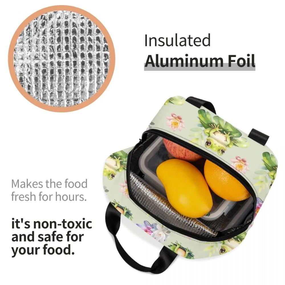 Sac à déjeuner isotherme Grenouille Mignonne sur Feuilles de Lotus pour Enfants Sac Isotherme Scolaire Boîte Thermique à Aliments Sac Fourre-tout Boîtes à Lunch Portables Contenant