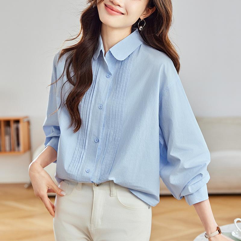 

Белая рубашка с плиссировкой «гармошкой», женская, с длинным рукавом, весенний дизайн, топ, литературный темперамент, рубашка из чистого хлопка XXL синий