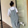 Robe en jean à bretelles sans col, ample, dos nu, sans manches, poches latérales, ourlet fendu, couleur unie, bandoulière réglable, robe mi-longue pour étudiante