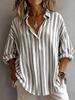 Women's Oversized V Neck 3/4 Sleeve Striped Shirt In 4 Colors