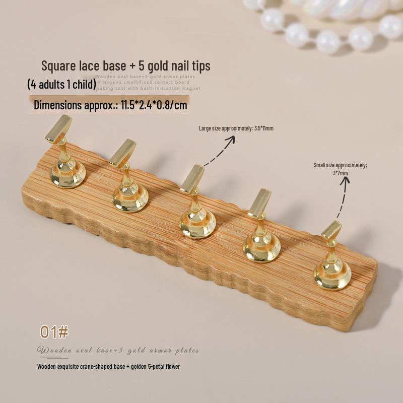 Minimalist Wooden Nail Art Practice Base & Wearable Metal Finger Holder