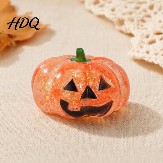 Glitter Stress Toy 1/2/3Pcs Halloween Pumpkin Head Ball, Anxiety Relief Spooky Toy, Stretchy Orange Sensory Healing Ball