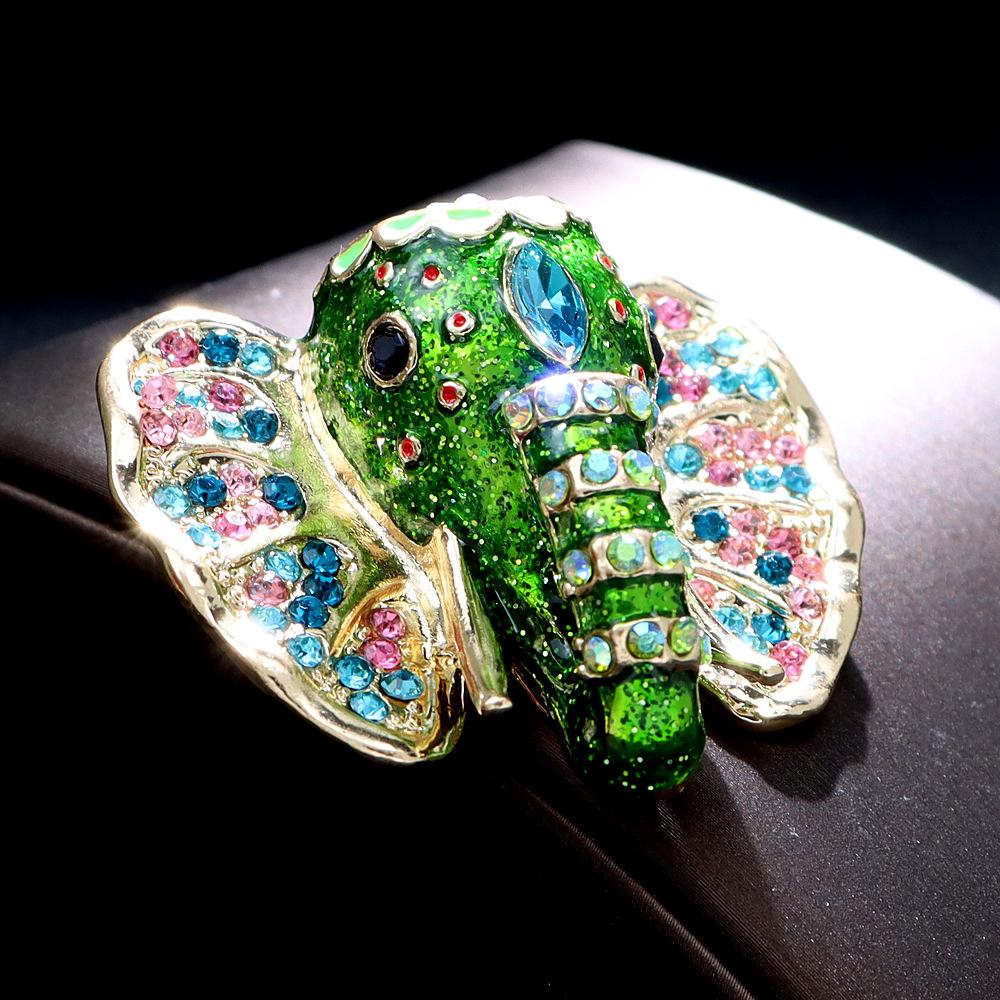 Creative 3D Painting Oil Dot Diamond Elephant Shaped Personalized Classic Brooch