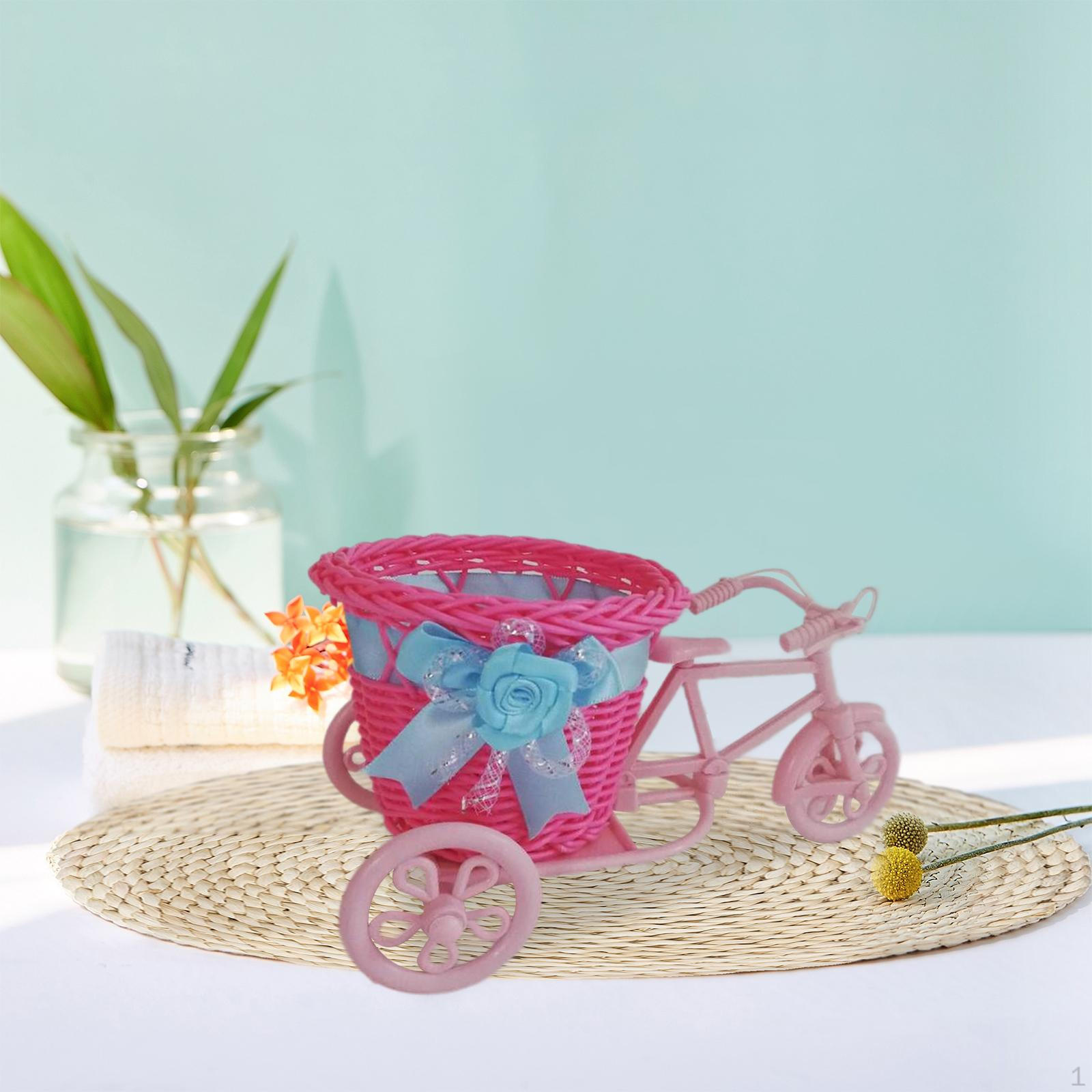 

Bike Tricycle Artificial Flower Basket Decorative Arrangement Holder Container for рожевий