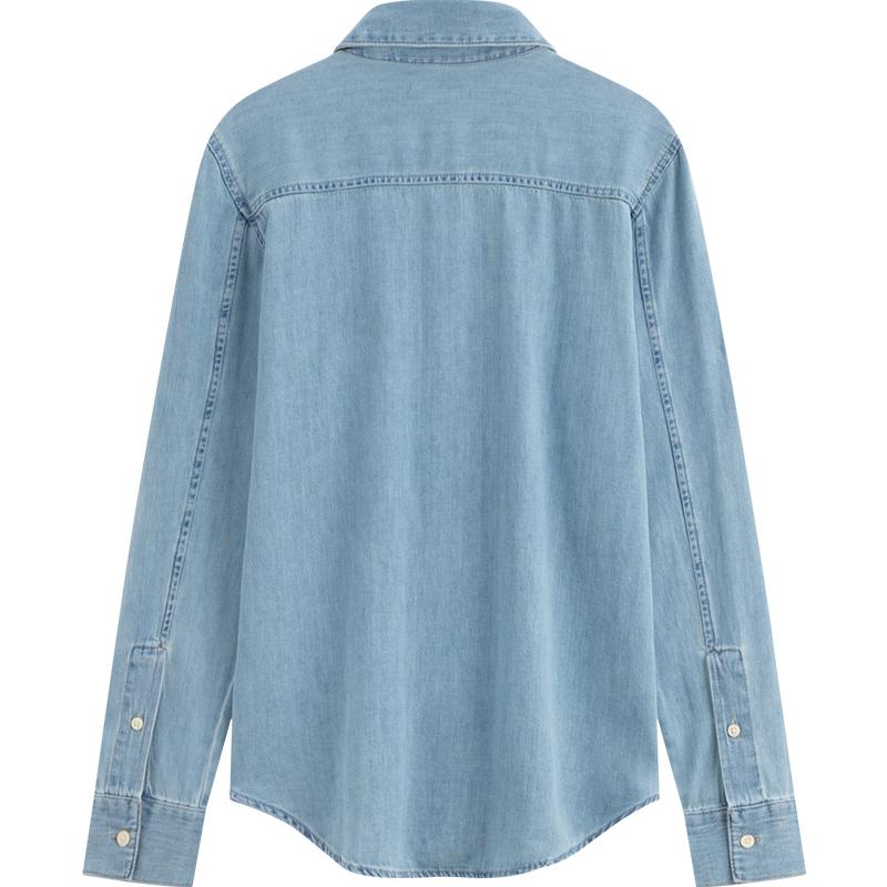Calvin Klein Modern Classic Logo Vintage Pure Cotton Denim Shirt Women shirts Light-Blue 40WK840_1