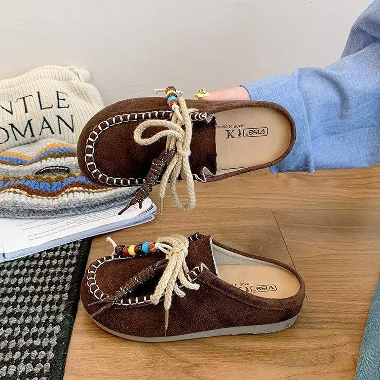 

Retro Bobo shoes half-drag autumn new one-pedal bohemian matte leather thick-soled bag head cool slippers 40 темно-коричневого