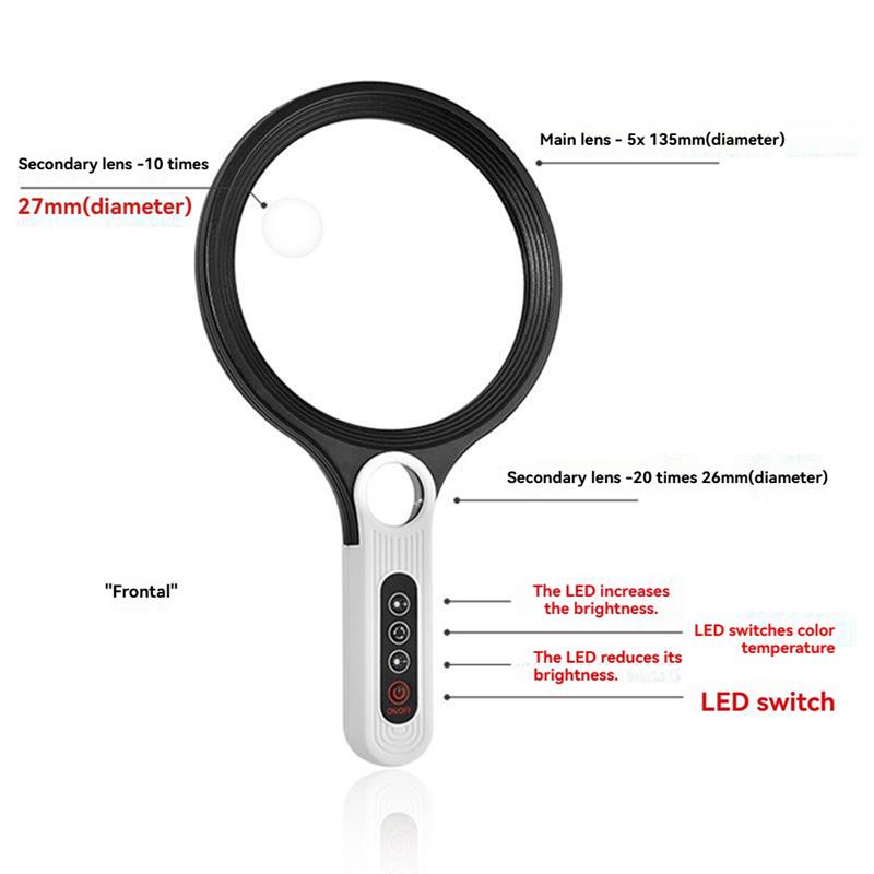

ABNO-20X Professional Handheld Magnifying Glass Rechargeable Reading Lens 34 LED Light For Reading Magnifying Glass Jewelry