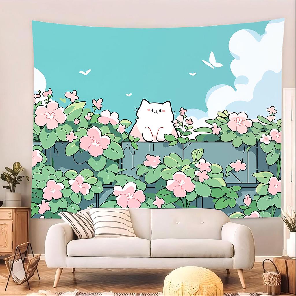 1Pc Cartoon Cat Printed Tapestry Living Room Background Wall Art Decoration Multi Size Space Pendant