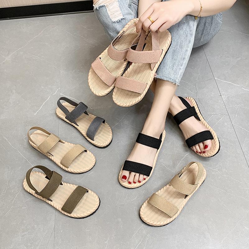 Sandals Women's 2025 Spring New Flat-soled Student Roman Shoes Beach Sandals Soft-soled One-word Large-size Women's Shoes