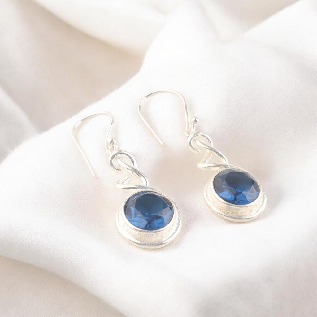 Natural London Blue Topaz Gemstone 925 Sterling Silver Dangle Earrings For Her CE-14-11