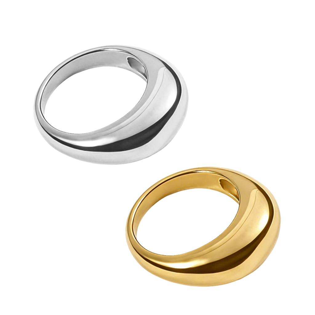 Minimalist 18K Gold Plated Stainless Steel Chunky Dome Ring for Women, Sizes 5 6 7 8, Waterproof Non Tarnish Statement Jewelry