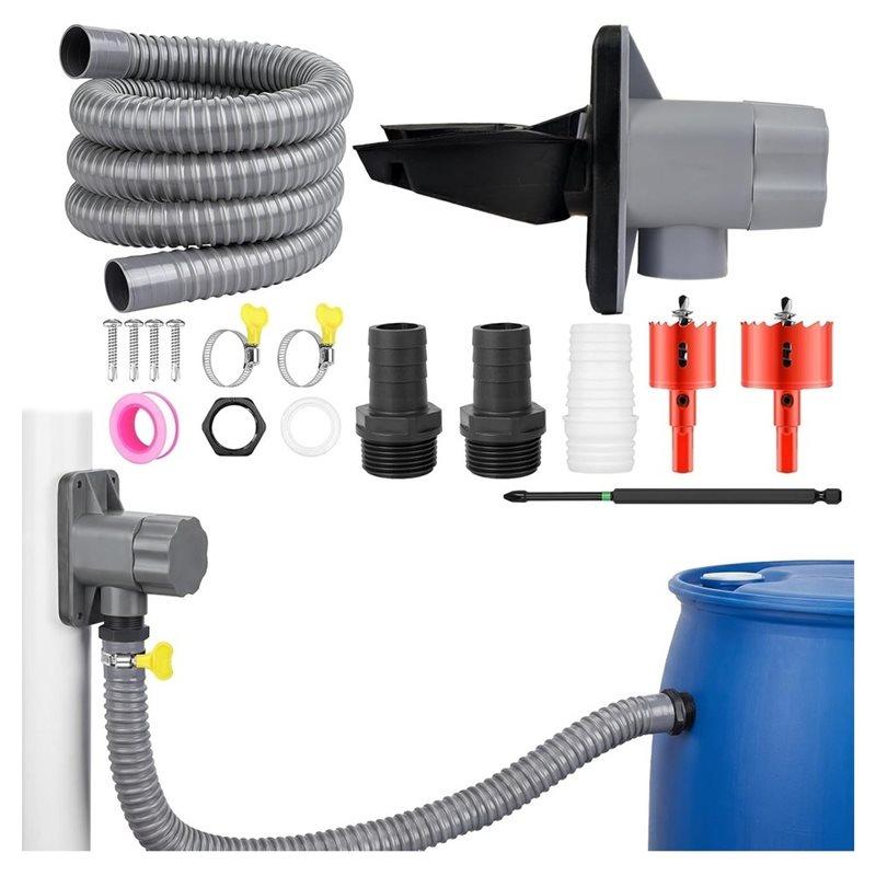 ABKP-Rain Butt Connection Downpipe Set Rainwater Collector For 70- 110 Mm Downpipes Complete Rain Butt Diverter Set With Hose