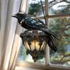 Raven On Lantern Acrylic Suncatcher Faux Stained Glass Window Wall Hanging Ornament Gothic Crow On Lamp Halloween Decor for Dark Academia Home Decor