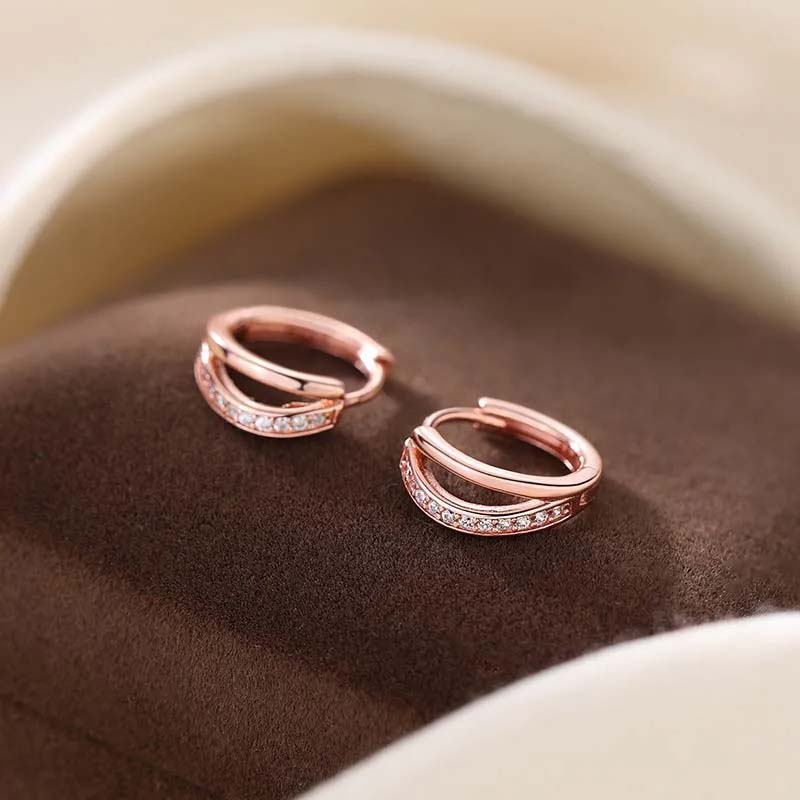 

Fashion Silver Color Round Hoop Earrings For Women Girls Exquisite Zircon Circle Temperament Earrings Wedding Jewelry Accessorie рожевий колір золота
