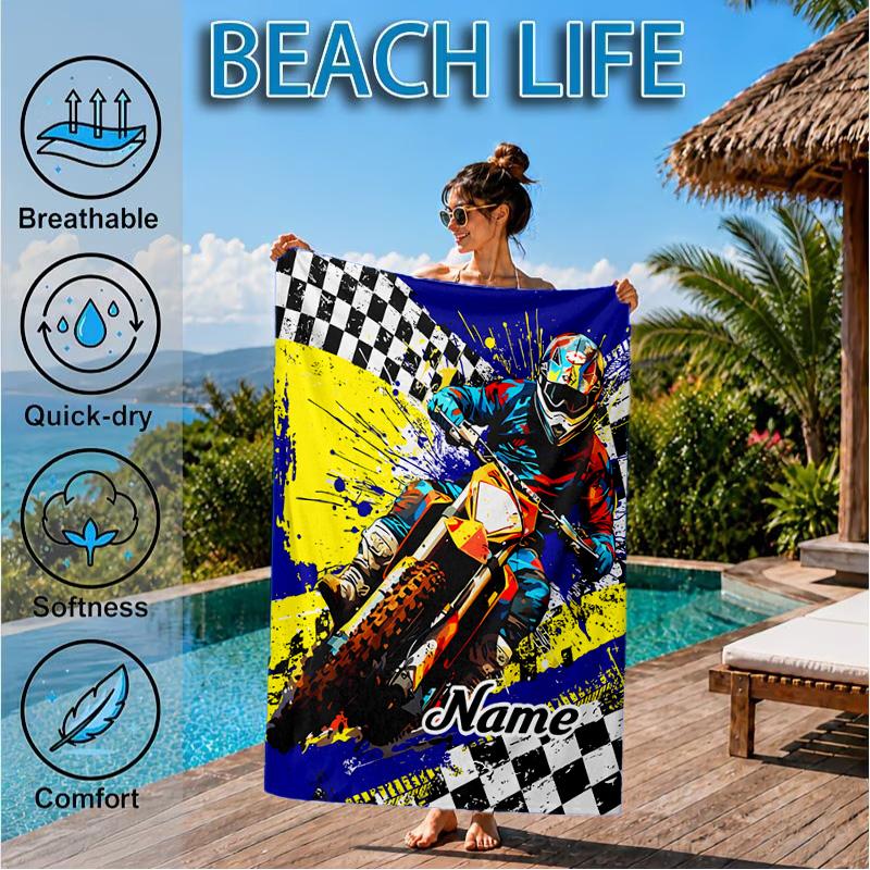 Personalisierbares Strandtuch mit Cartoon-Bagger, Mikrofaser-Strandtuch, Leicht und Schnelltrocknend, für Sommerreisen, Schwimmbad-Geschenk