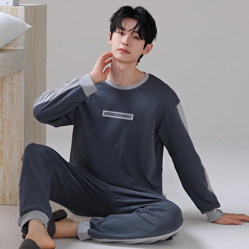 Pajamas men's spring and autumn pure cotton long-sleeved trousers men's teenagers can wear casual large-size loungewear in autumn