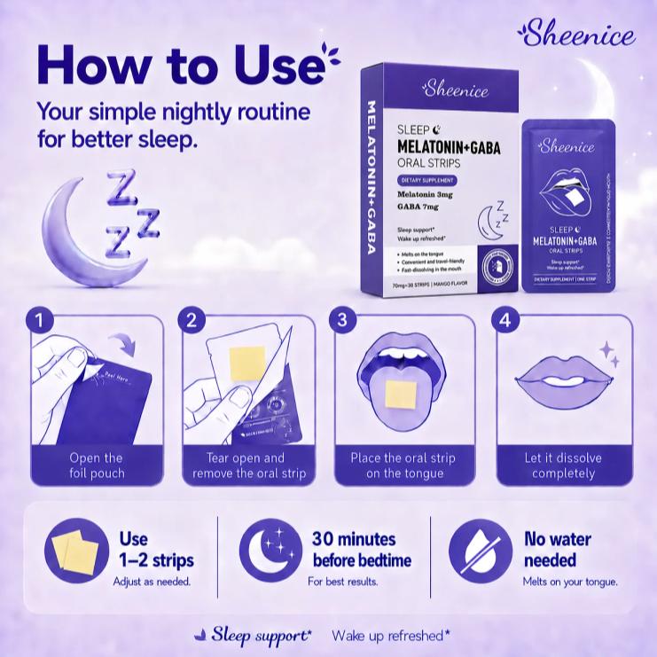 Sleep Quick Melt Strips| Dissolvable SleepSupport Supplement I Melatonin 3mg +GABA 7mg I Vegan, Sugar-Free, Mango Flavor30 Strips