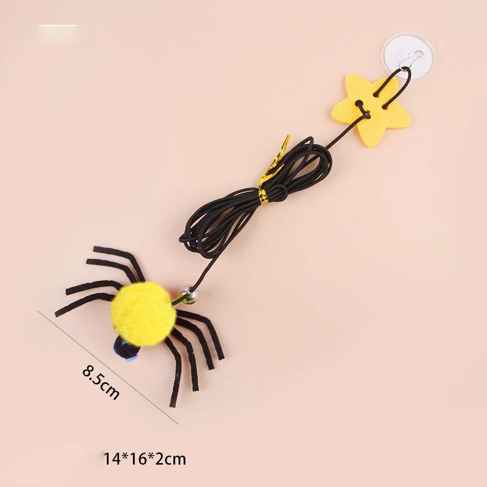 Pet Cat Spider Toy Hanging Door To Relieve Depression Swinging Hanging Elastic Rope Feather Playing Stick Bell Toy for Cat