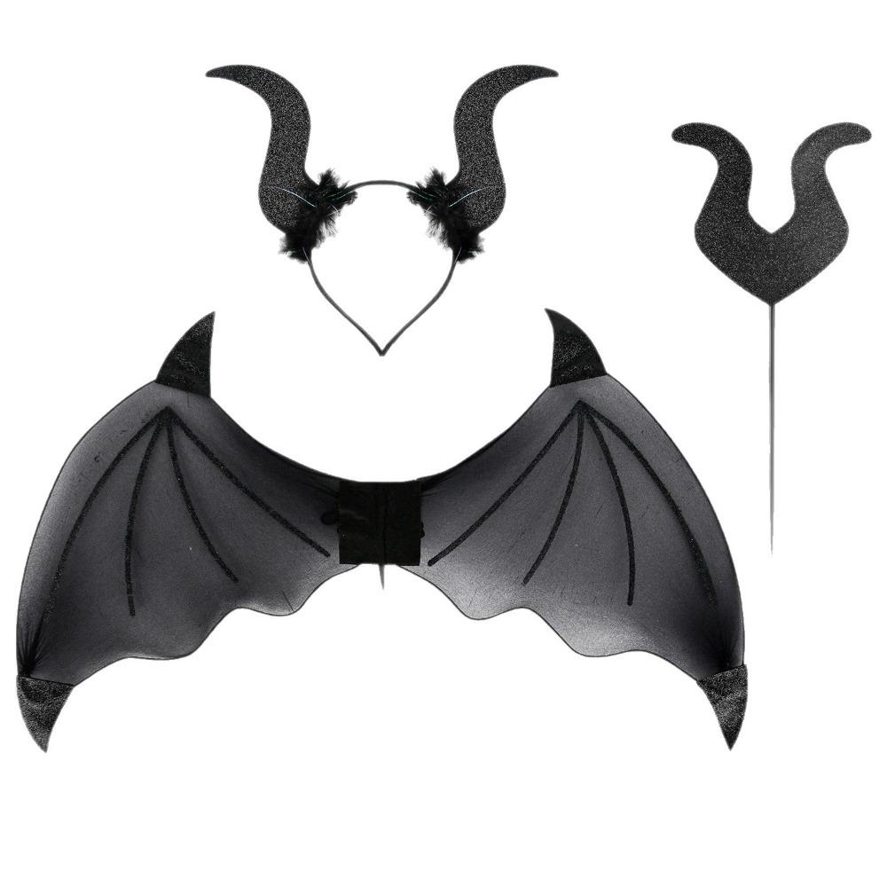 3Pcs/Set Demon Horn Hair Band Halloween Cosplay Props Demon Wings Set  Cosplay Event