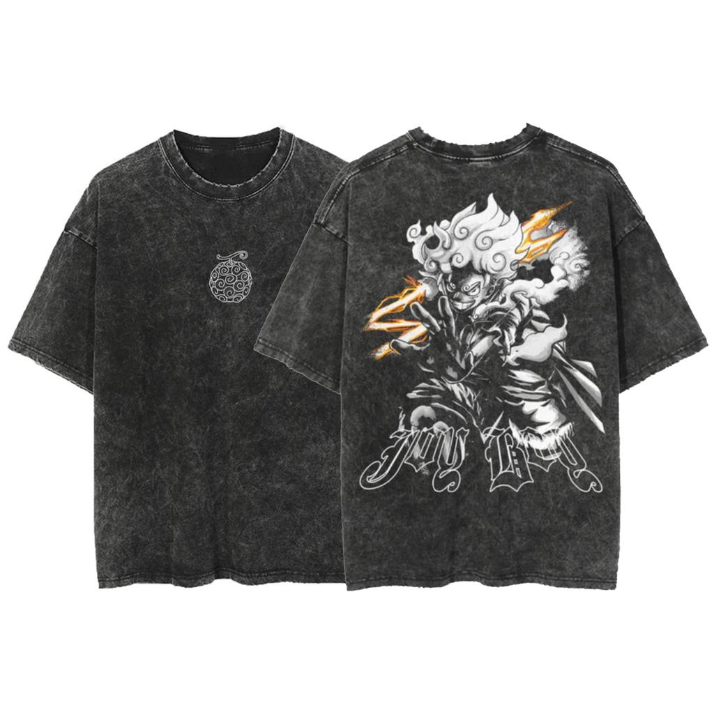 Harajuku Streetwear Washed TShirt Japanese Anime Naruto Tshirt Double Sided Cotton Tees Tops Men Short Sleeve Vintage Tshirt