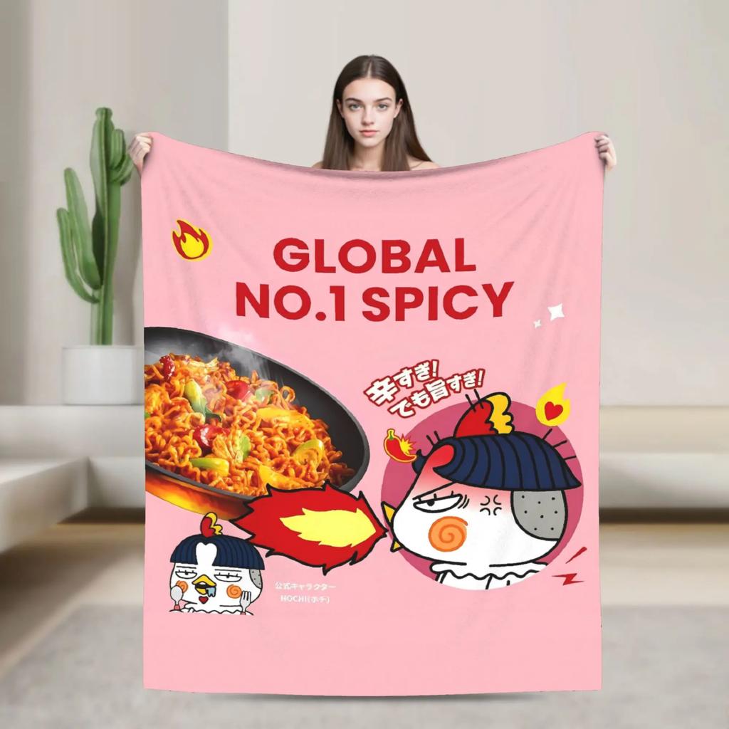 Ramen Buldak Spicy Chicken Blanket Warm Aesthetic Plush Throw Blanket For Home Decor Travel Flannel Bedspread Bed Cover