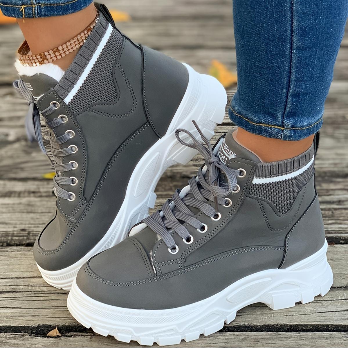 Женские полусапоги до середины икры однотонные на шнуровке на платформе и каблуке с простым носком верх из искусственной кожи подкладка и стелька из ткани подошва из ТПУ - модная обувь 45 серый 2798₽