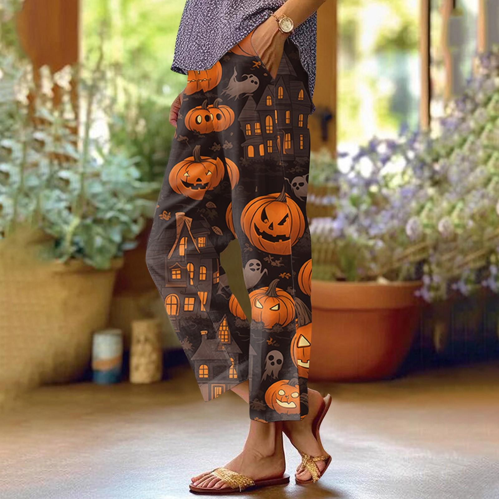 

Женская мода Хэллоуин принтованный карман эластичный пояс повседневные брюки повседневные свободные брюки XXXXXL