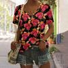 Summer Flower Rose 3D Print T-shirt Women Streetwear Casual T Shirts Y2k Tops Woman Harajuku V-Neck Tees Oversized Clothing