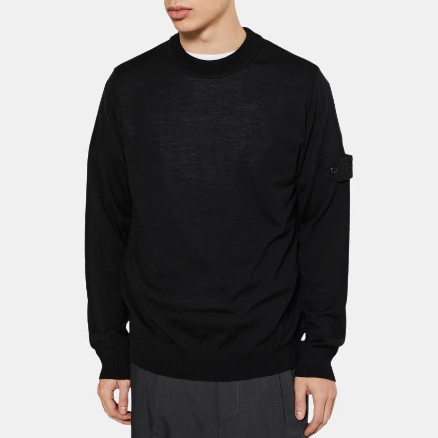STONE ISLAND Long Sleeve Solid Color Crew Neck Sweater Men Sweater Black K1S15-5100066-S00FC-V0029
