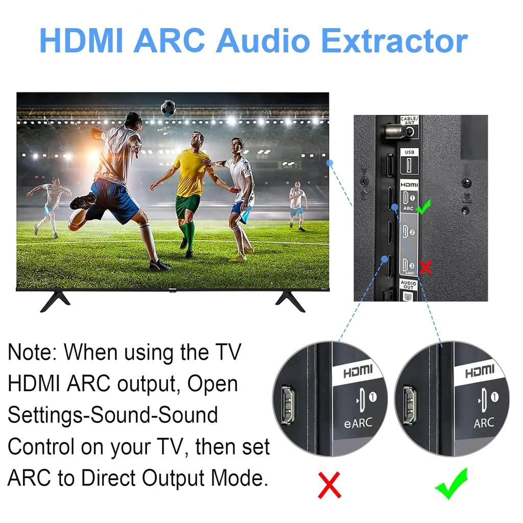 192Khz ARC Audio Extractor HDMI ARC Return Extractor DAC Converter ARC SPDIF Optical To Optical 3.5mm L/R Stero Audio Extractor
