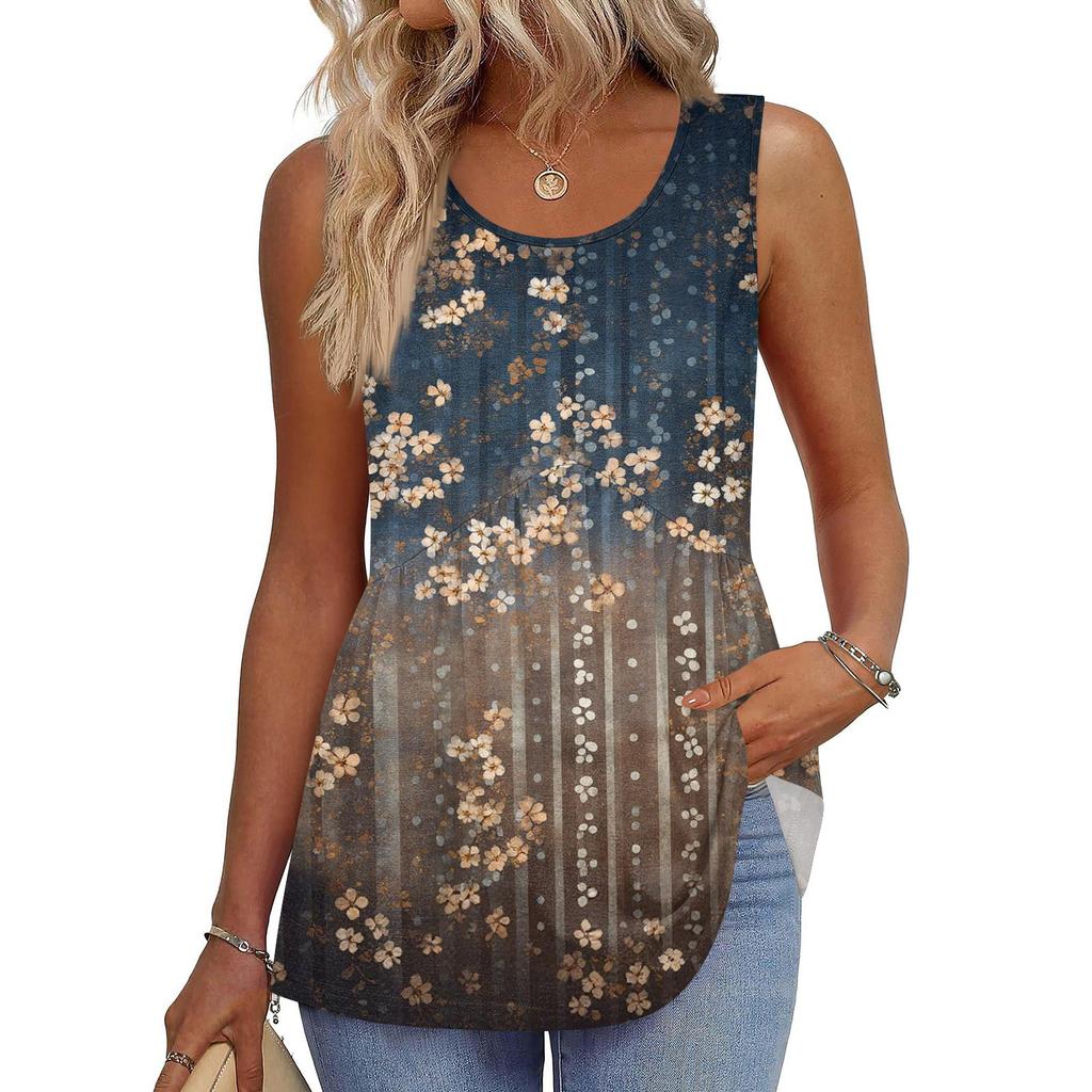 Tanktop mit quadratischem Kragen, bedruckt, lässig, lockere Passform, ärmelloses Shirt