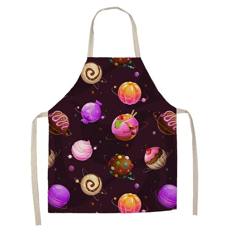 

1 шт., льняной фартук с рисунком торта и пончиков, кухонный фартук для приготовления пищи, выпечки, инструмент для уборки дома, против пятен 68x55cm