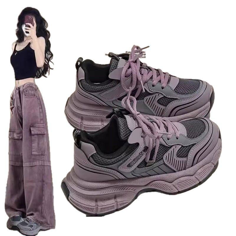 Popular raspberry purple dad shoes girl 2025 new ins versatile student school season platform sports and leisure shoes