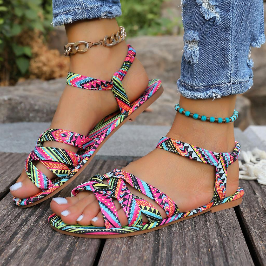 Fashion Women Sandals Bohemia Style Flat Sandals Women Summer Outdoor Shoes Woman Plus Size Retro Gladiator Shoes Women Zapatos De Mujer