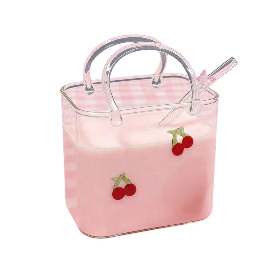 Yousheng Handtaschenförmiges Weinglas, 750 ml Handtaschen-Cocktailbecher mit Strohhalm, Einzigartiger Glasbecher für Saft und Limonade, Kreative Vase für Blumen