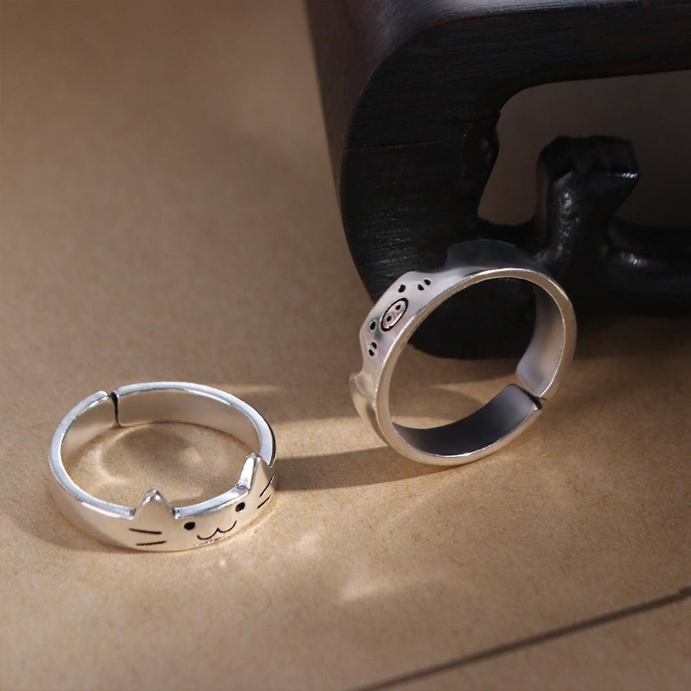 Bague de couple avec chien et animal mignon, géométrique, cadeau de Saint-Valentin, bague d'ouverture unique pour chat, pour femmes et hommes