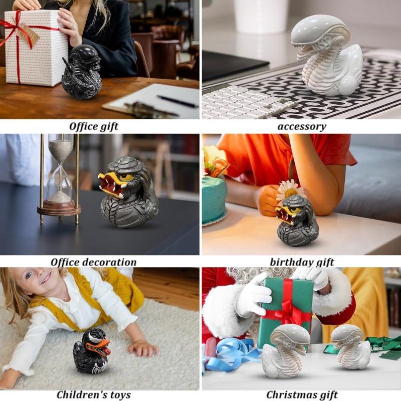 Sculptură unică de rață din rășină, rațe cu personaje din filme de groază, artă decorativă creativă și jucăușă, perfectă pentru casă, birou, obiecte de colecție și cadouri