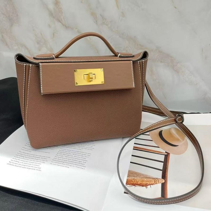 2026 Womens Genuine Leather Handbag With Suede Texture Lock Crossbody Or Top Handle Medium Square Shape