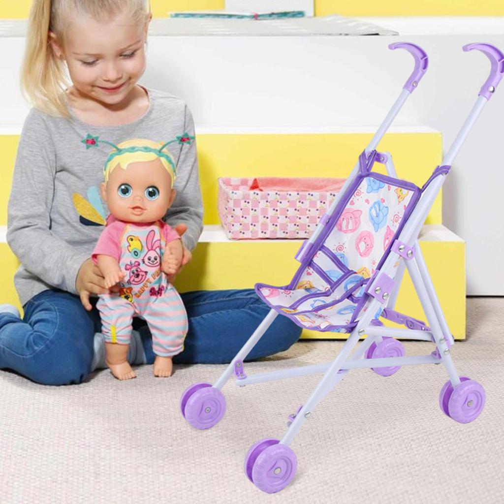 Girl Doll Toy Stroller Realistic Stroller Toy Role Play Pretend Doll Pram Dress Up Game Accessories for Home Birthday