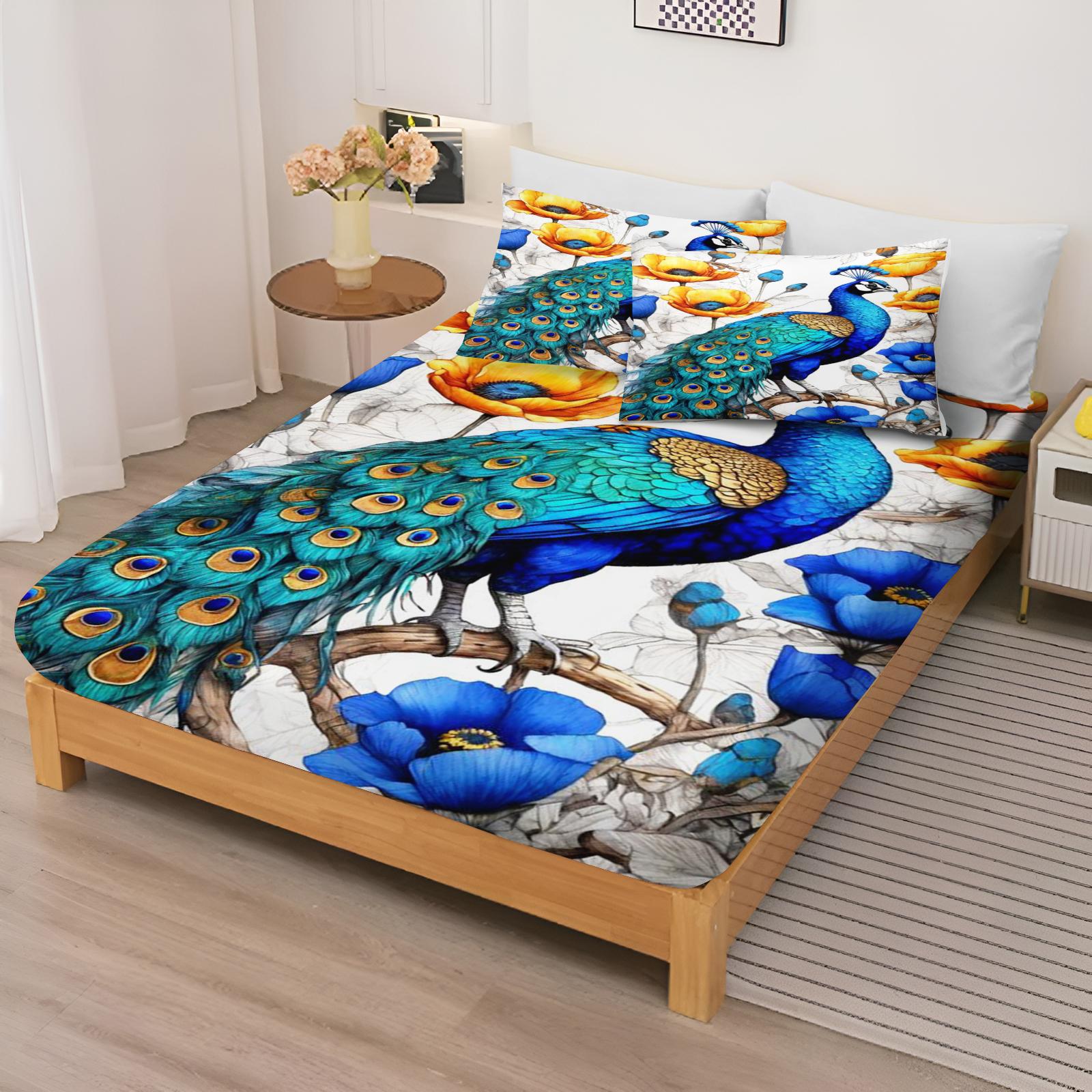 

Peacock Fitted Sheet For Children Polyester Coverage Sheets, Cartoon Elastic Cover, Digital Printing Bedding 90x190x25cm
