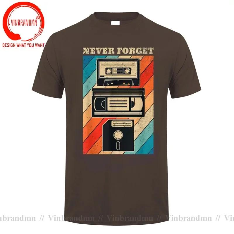 Novelty Funny Tops Never Forget Sarcastic Graphic Music T Shirt Vintage Floppy Disk Vhs Tape 90s 80s Cassette Tshirt Streetwear