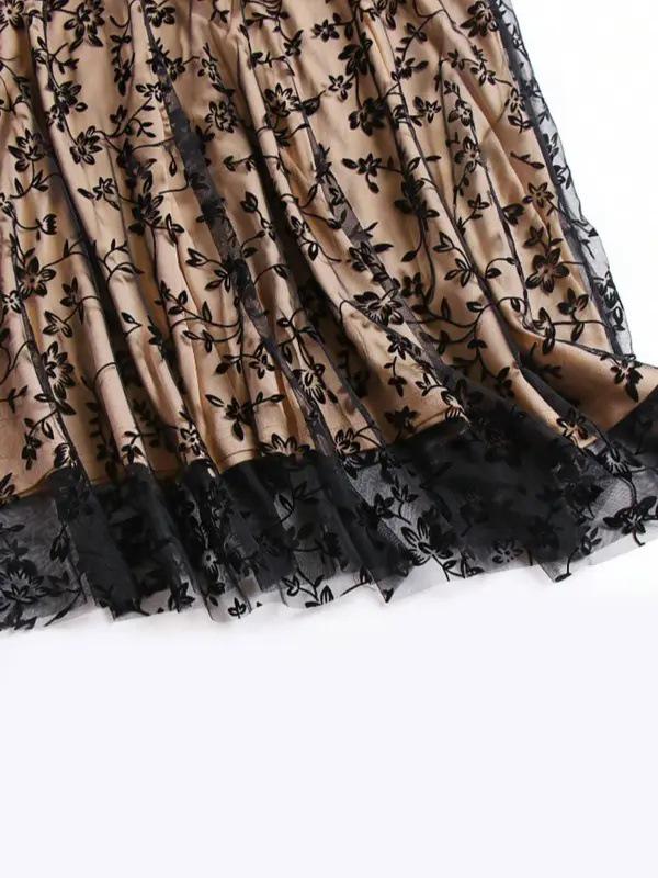 Elegant Floral Mesh A-line High-waisted Skirt for Women