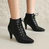 Spring Brown Apricot Women Ankle Boots Pointed Toe Lace up High Heel Small Big Size 33 47