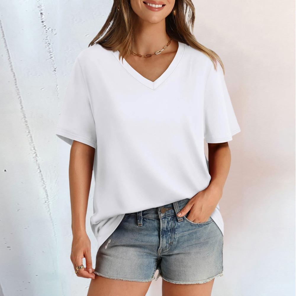 Women'S T Shirt V Neck Short Sleeved Casual Loose T Shirt Top Will Be P